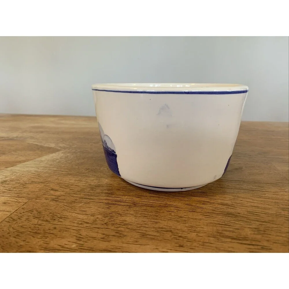 Vintage Delft Blue Windmill Sailboat White Bowl Planter 5”W Holland Dutch Taiwan